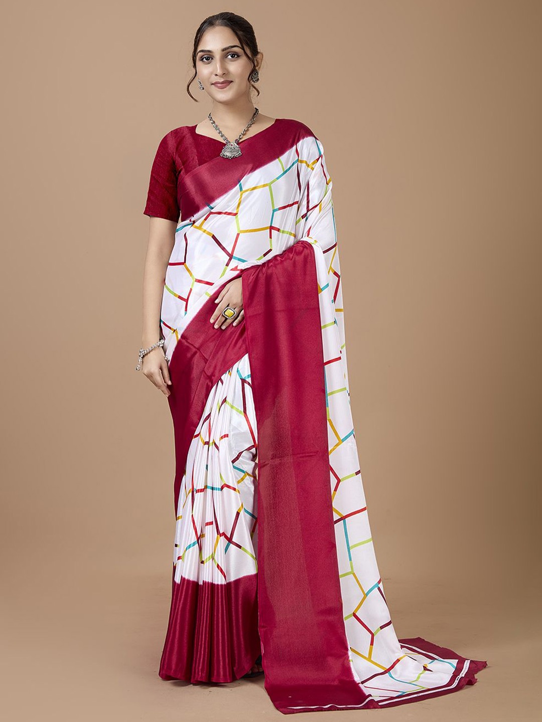 

NIRMAL CREATION Women Abstract Printed Saree, Red