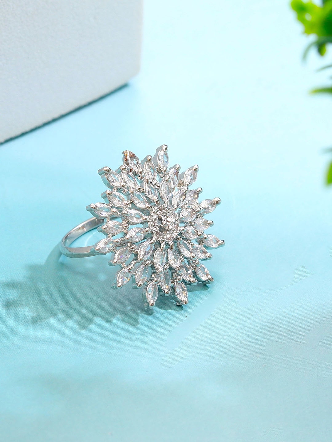 

Styled Diva Silver-Plated Stone-Studded Adjustable Finger Ring