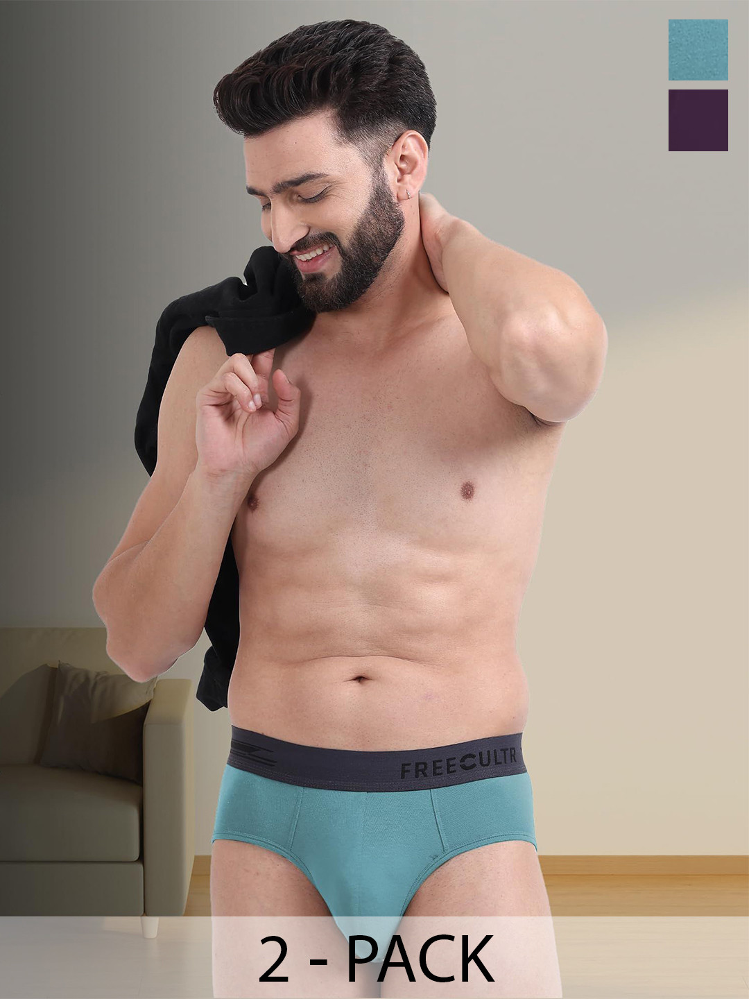 

FREECULTR Men Pack Of 2 Anti Bacterial Micromodal Basic Briefs, Sea green
