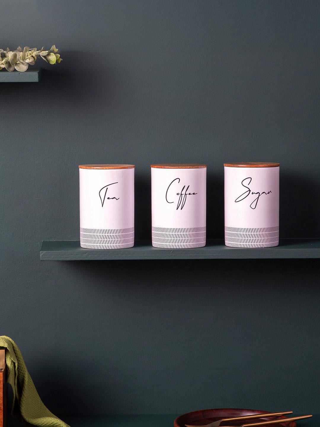 

nestroots Set of 3 Pink & Black Coloured Printed Canister Jars