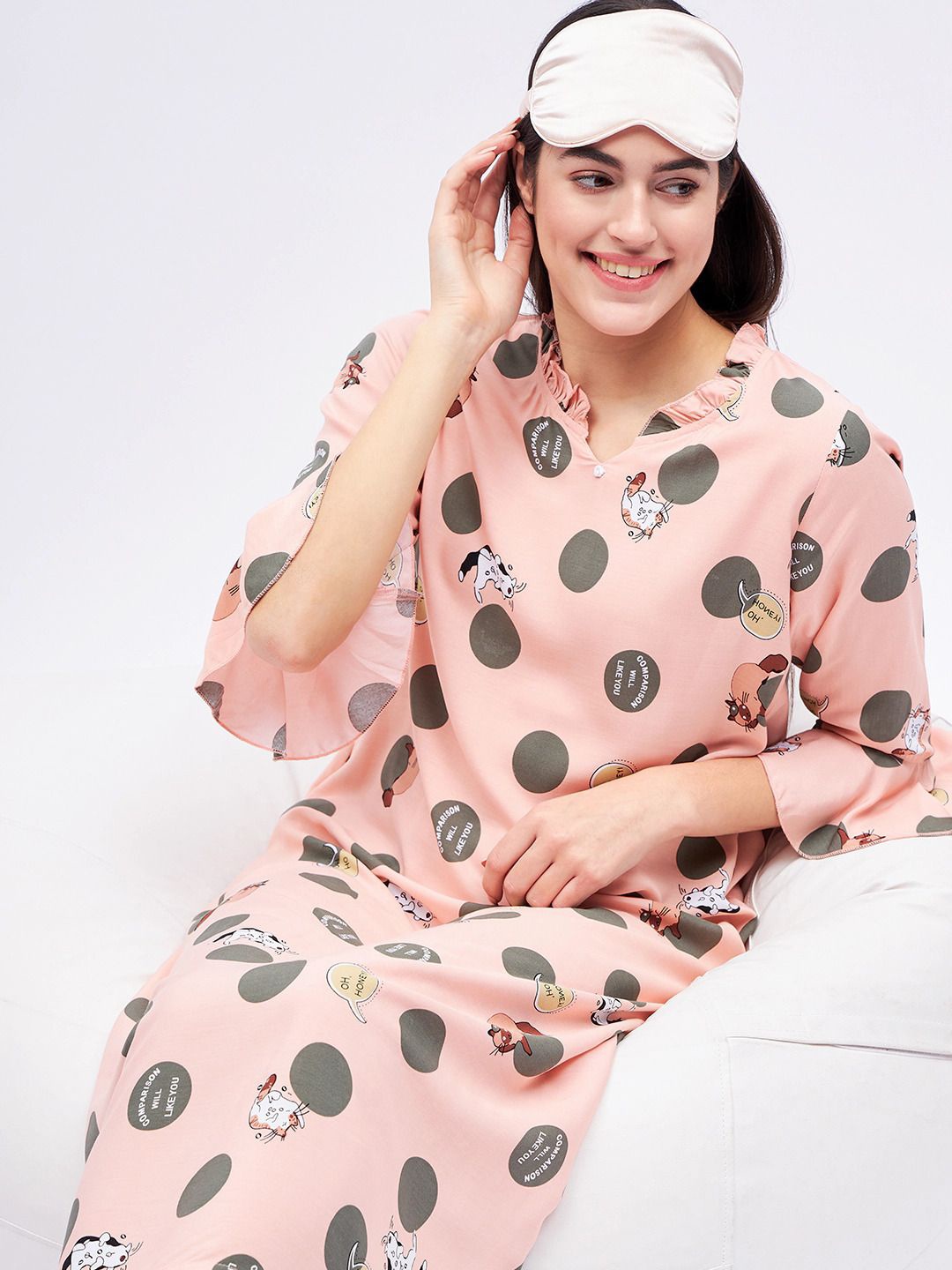 

Sweet Dreams Women Printed Everyday Midi Nightdress, Green