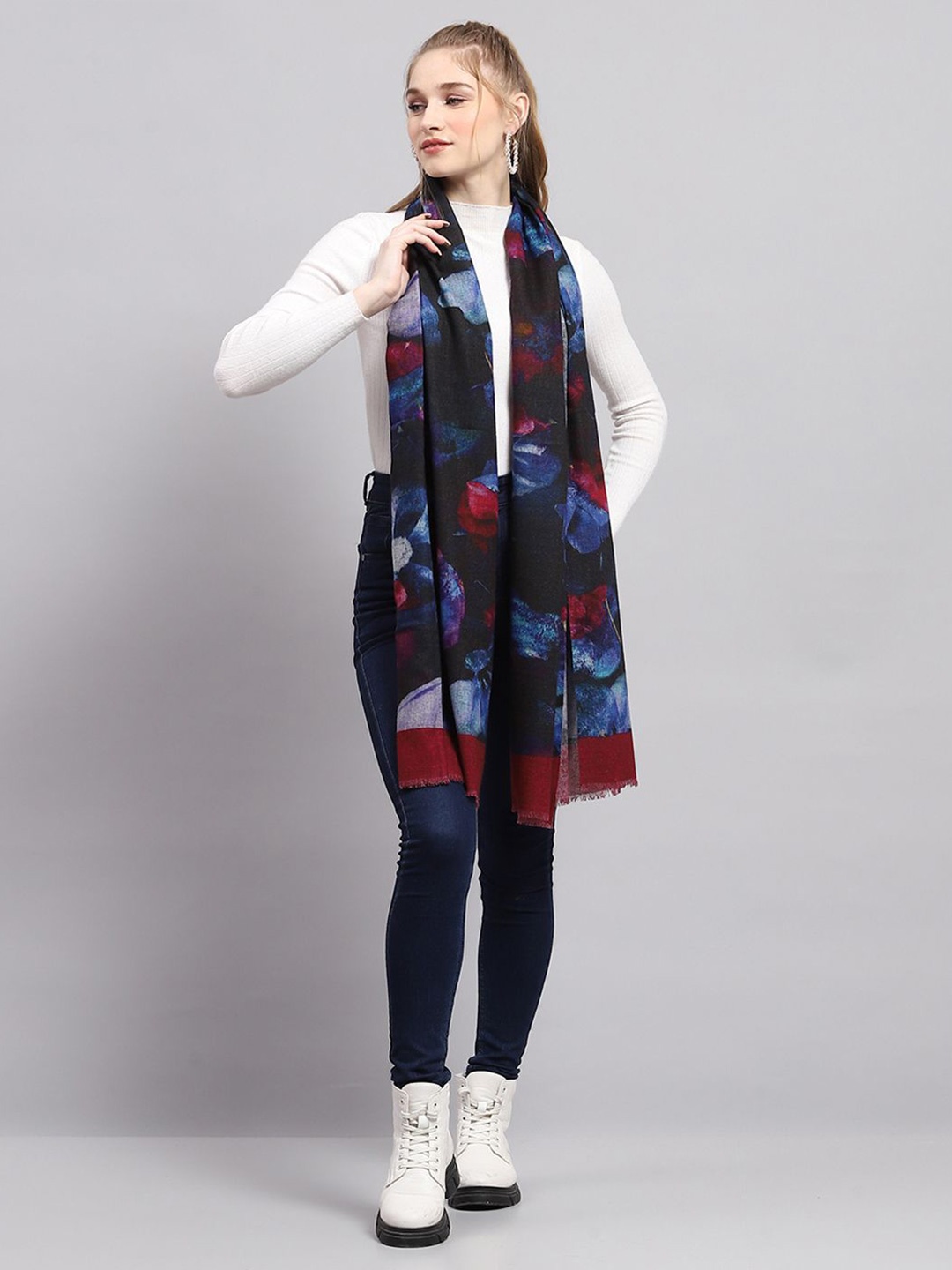 

Monte Carlo Women Woven Design Casual Stole With Tasselled, Navy blue