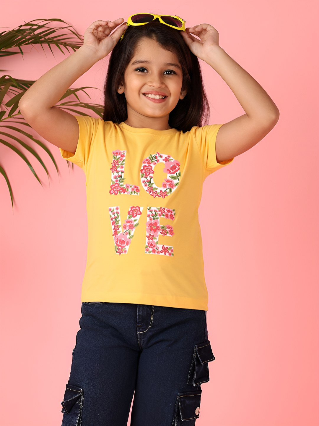 

V-Mart Girls Typography Printed Round Neck Cotton T-shirt, Yellow