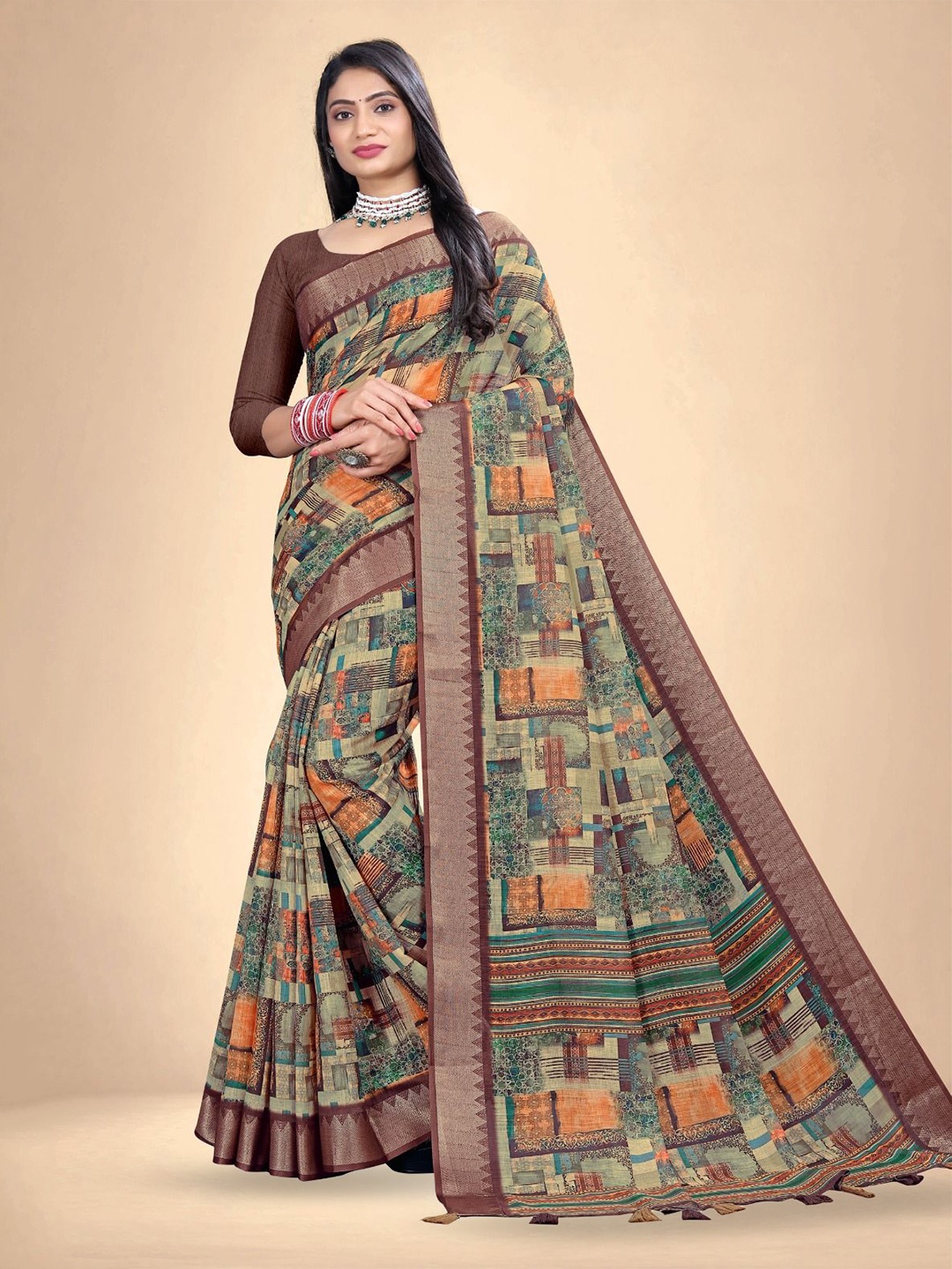 

Abhilasha Pure Cotton Maheshwari Saree, Brown