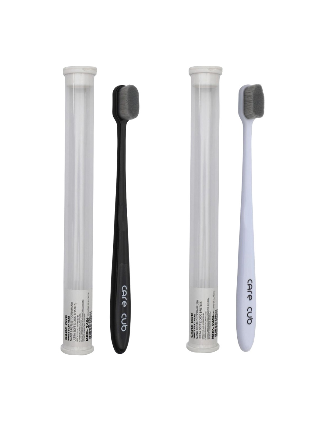 

CARE CUB Set Of 2 Flat Ultra Soft Nano 10,000 Oral Toothbrush - Black & White