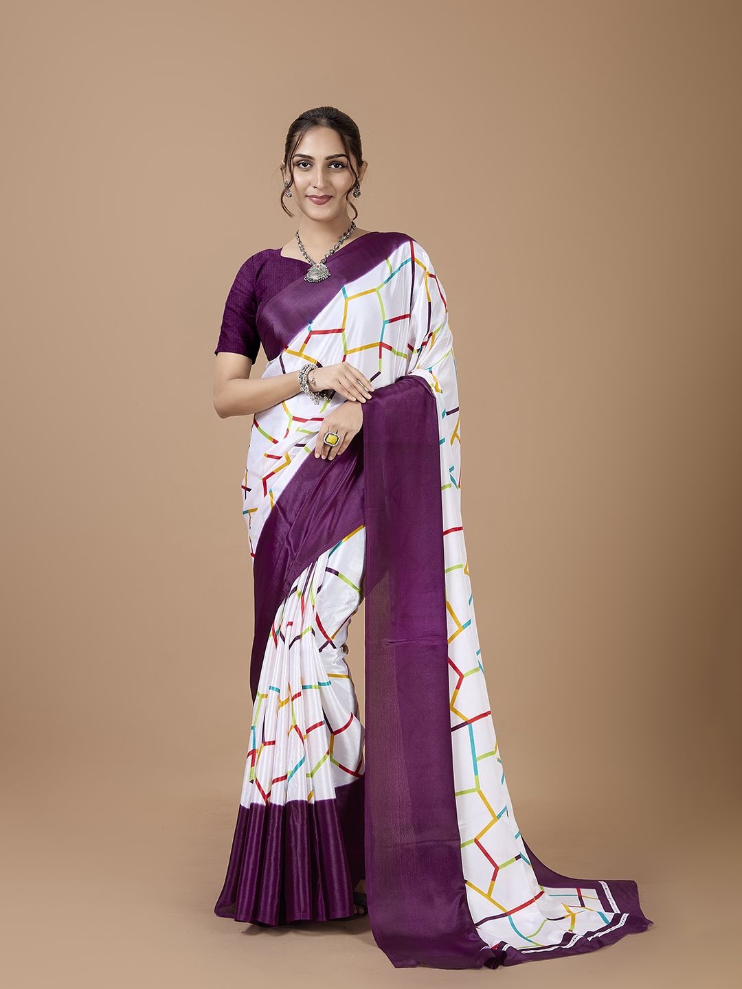 

NIRMAL CREATION Abstract Printed Saree, Purple