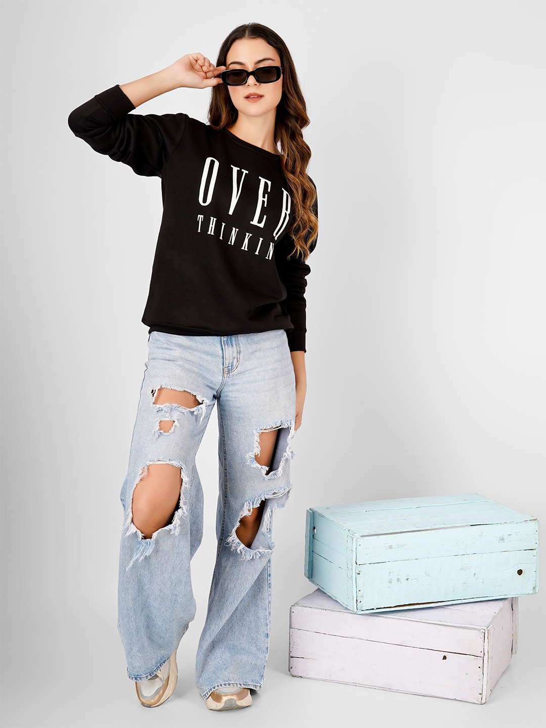 

MIMID Women Pure Cotton Printed Sweatshirt, Black