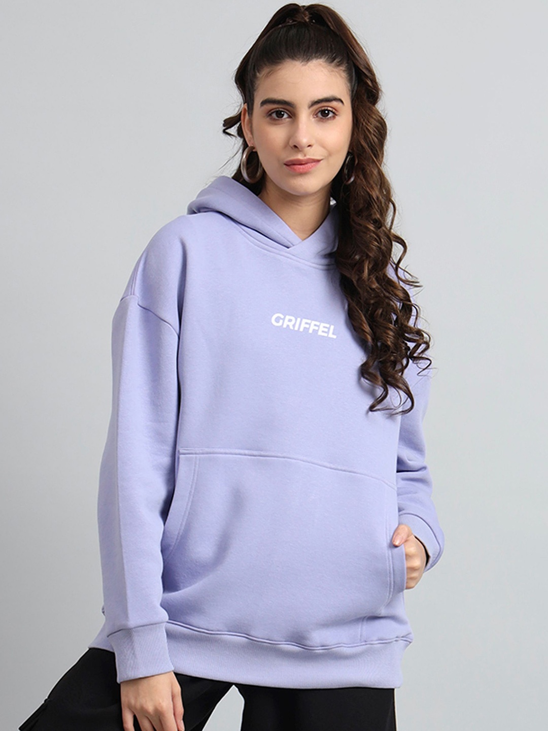 

GRIFFEL Women Printed Hooded Sweatshirt, Lavender