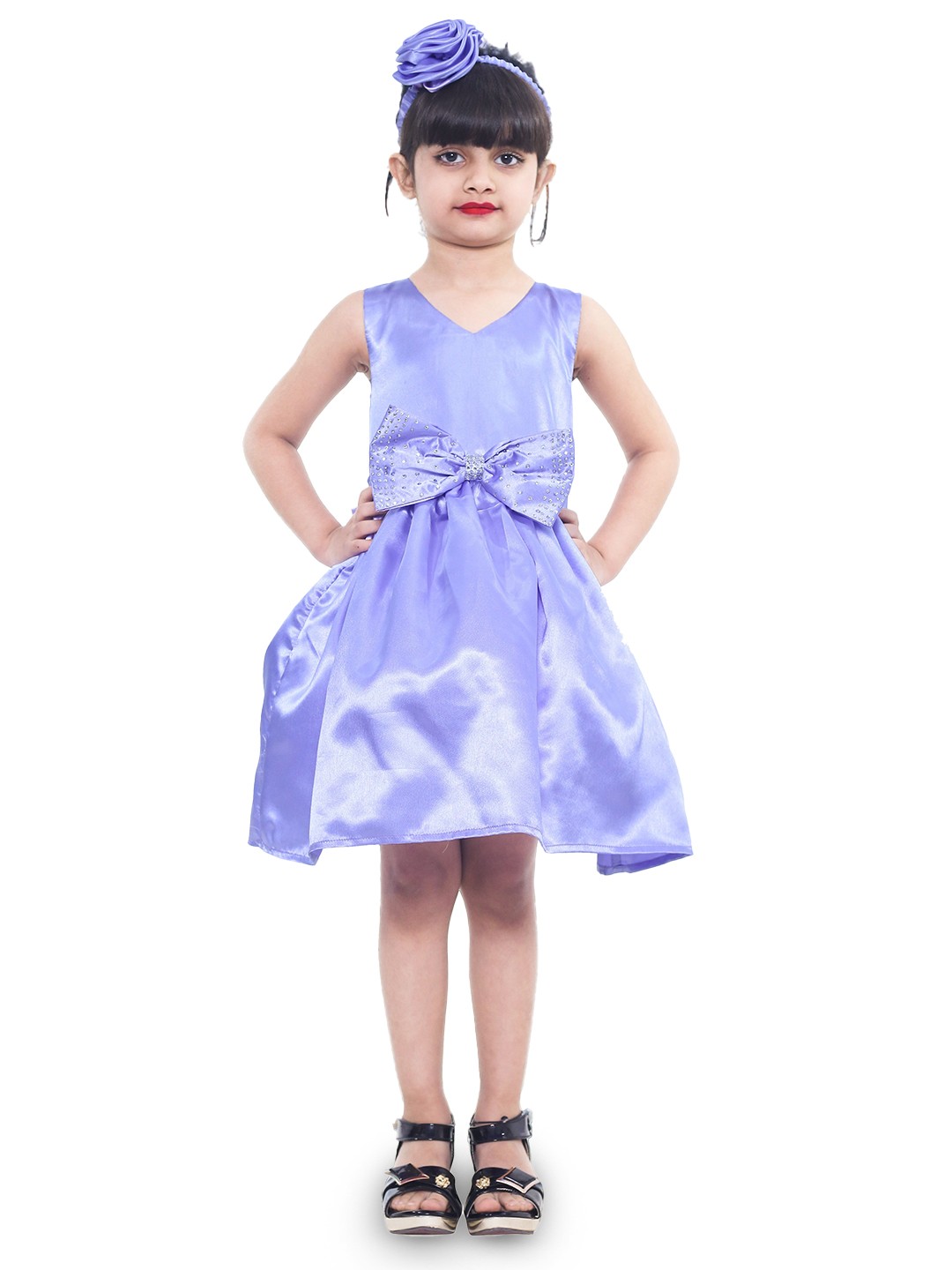 

Wish little Girls Lavender Satin A-Line V Neck Sleeveless Dress