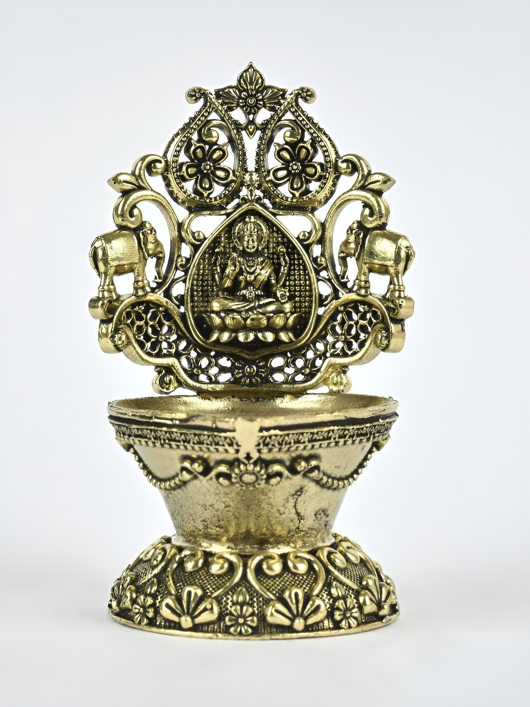 

Exotic India 3" Superfine Gajalakshmi Brass Diya - Housewarming Gift, Gold