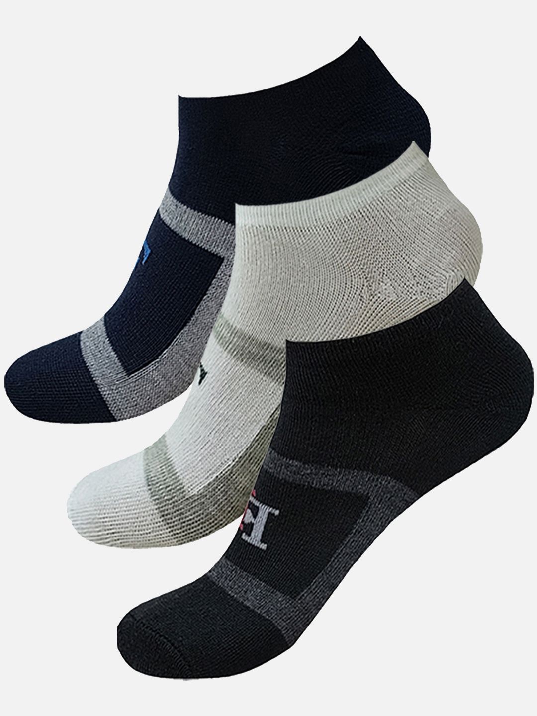 

FIMS Men Pack Of 3 Patterned Ankle-Length Sports Socks, Black