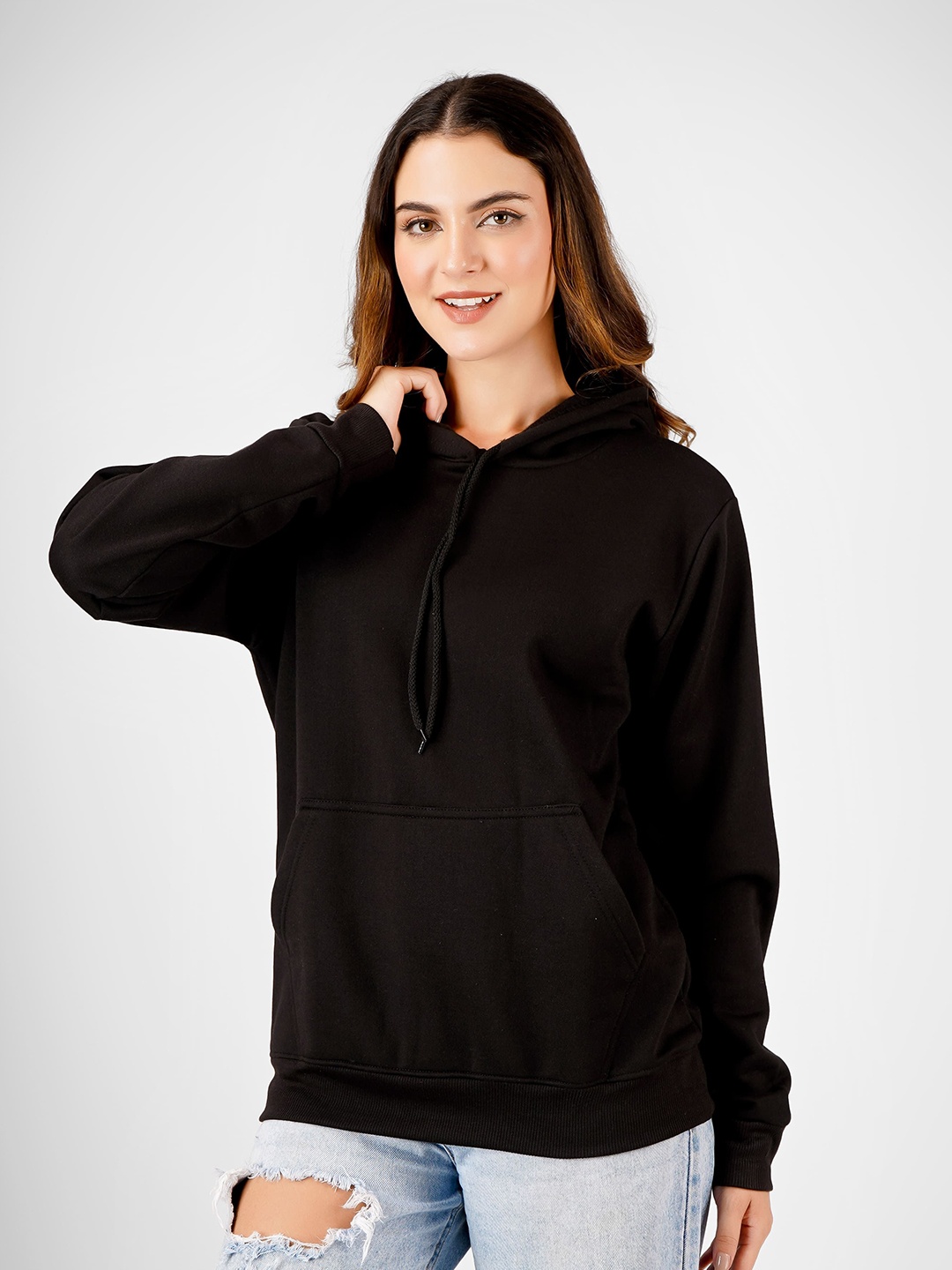 

MIMID Women Cotton Long Sleeves Hooded Sweatshirt, Black
