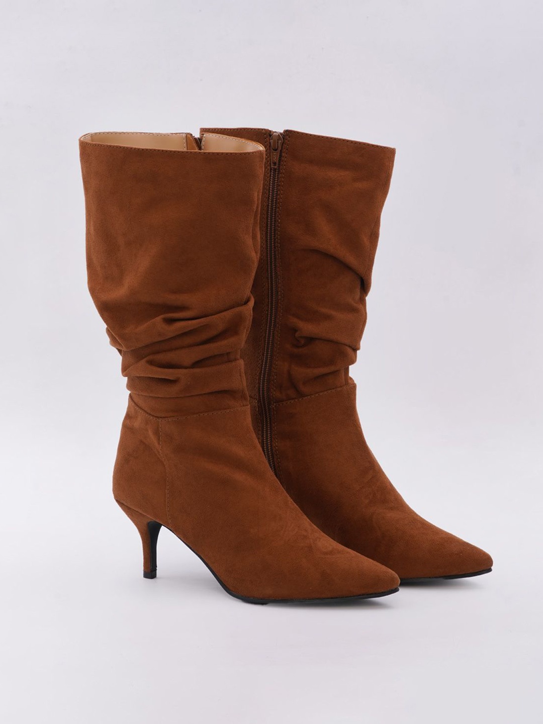 

ADORLY Women High-Top Kitten Heel Slouchy Boots, Tan