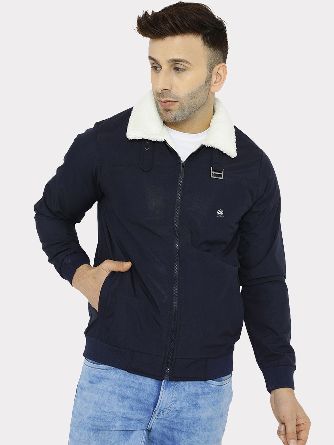 

WELL QUALITY Men Floral Lightweight Puffer Jacket, Navy blue