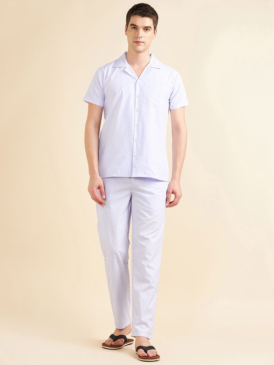 

Sweet Dreams Men Shirt Collar Night suit, Blue