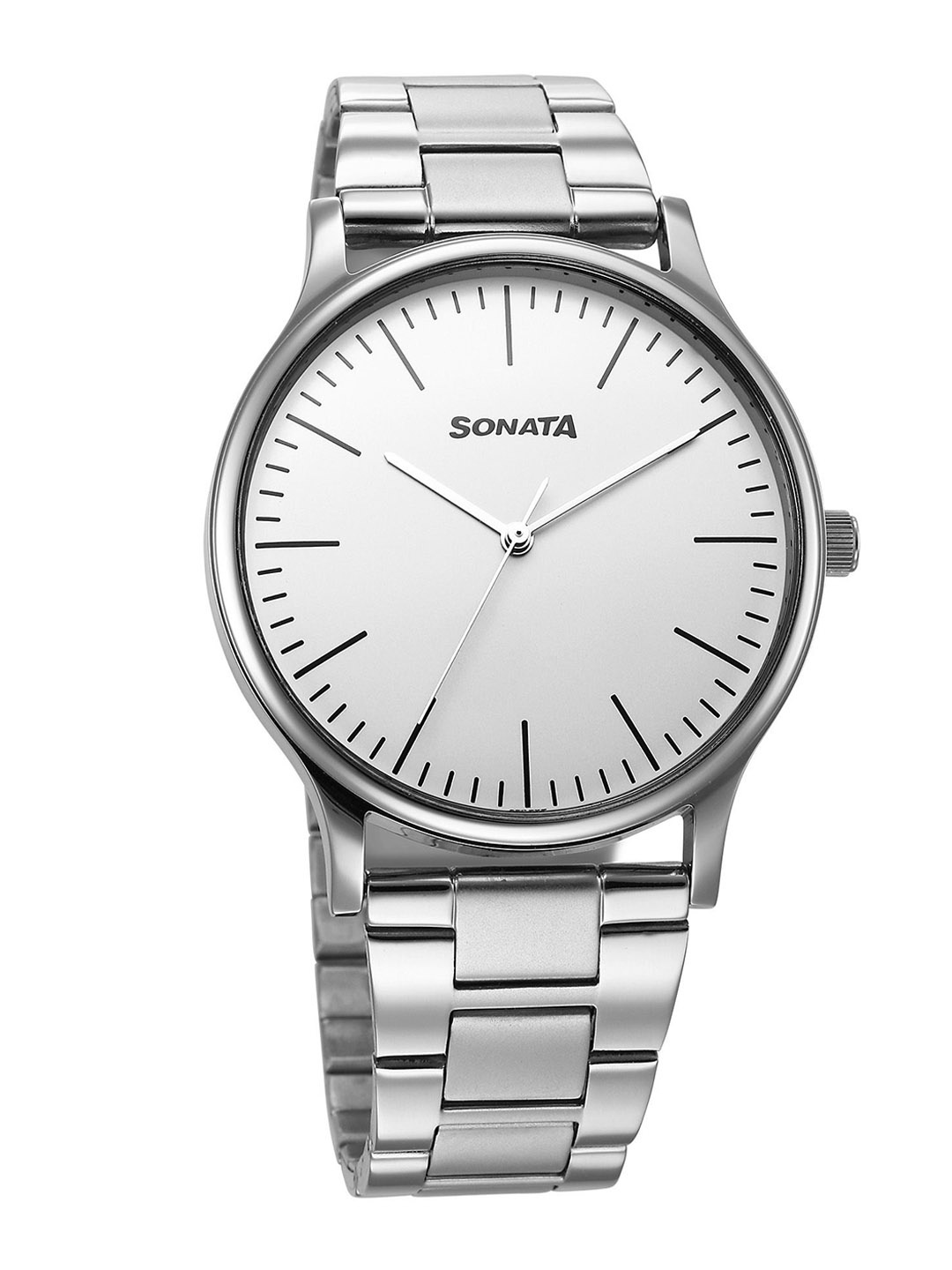 

Sonata Men Brass Dial & Bracelet Style Straps Analogue Watch 77105SM17W, Silver