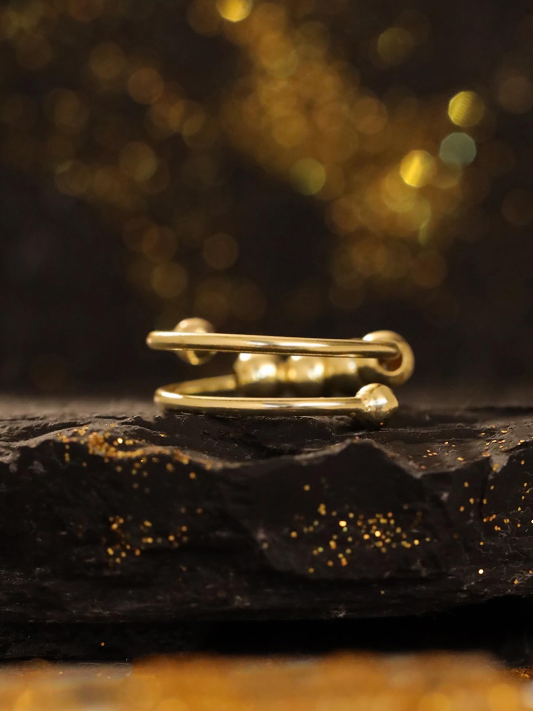 

Yellow Chimes Gold-Plated Beaded Adjustable Finger Ring