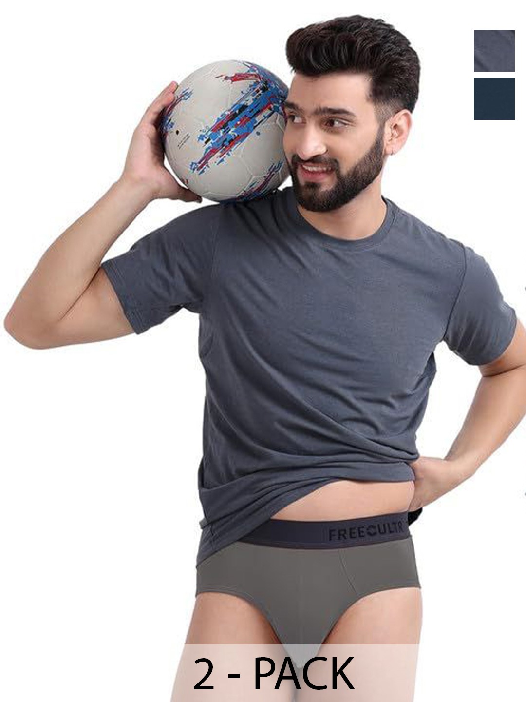

FREECULTR Men Pack Of 2 MidRise Anti Bacterial Basic Briefs, Grey