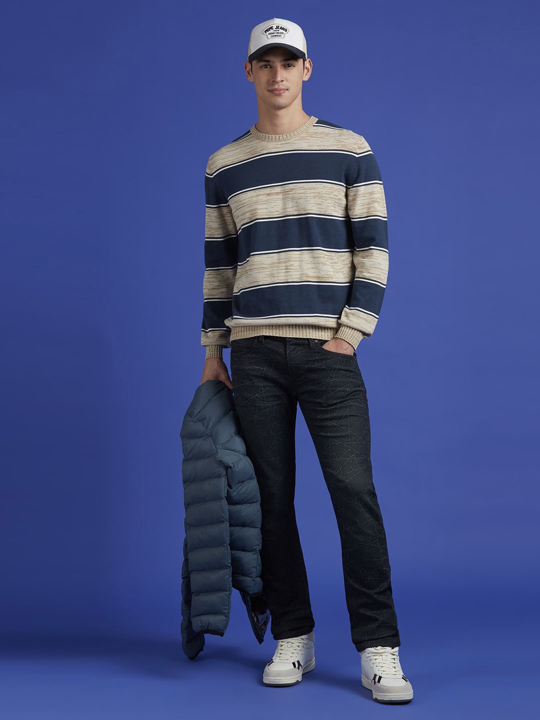 

Pepe Jeans Men Cotton Striped Pullover, Off white