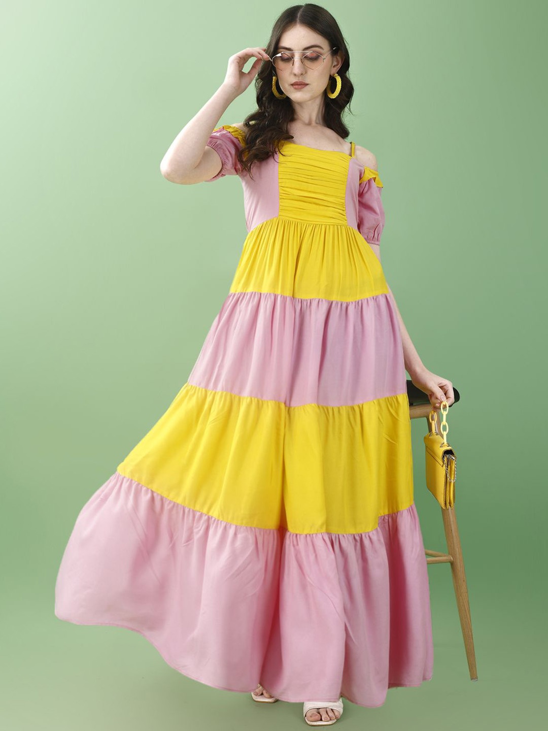 

Ziva Fashion Women Colourblocked Maxi Dress, Yellow