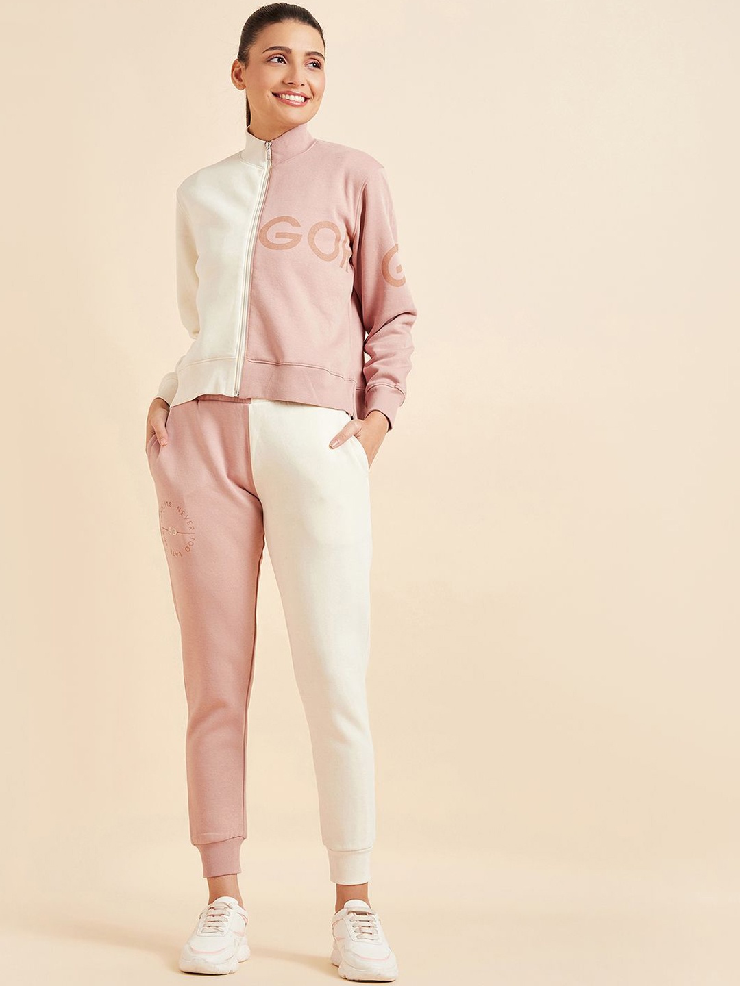 

Sweet Dreams Women Colourblocked Mid-Rise Tracksuits, Cream