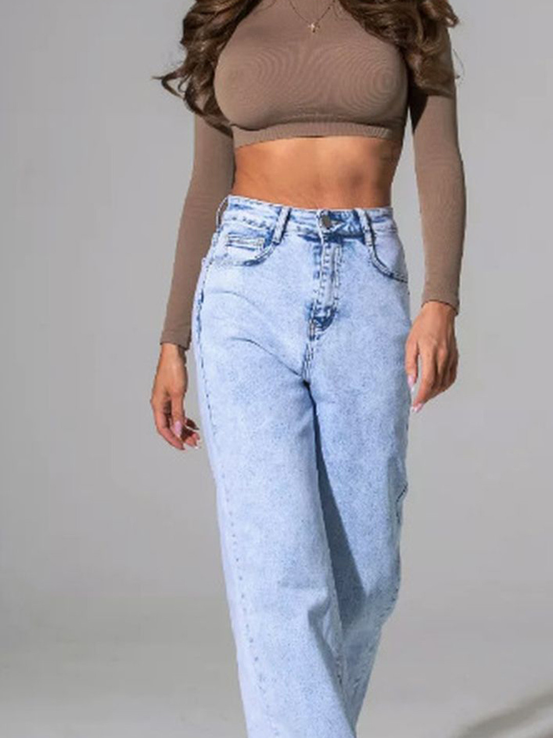 

LULU & SKY Women Straight Fit High-Rise Slash Knee Heavy Fade Cotton Jeans, Blue