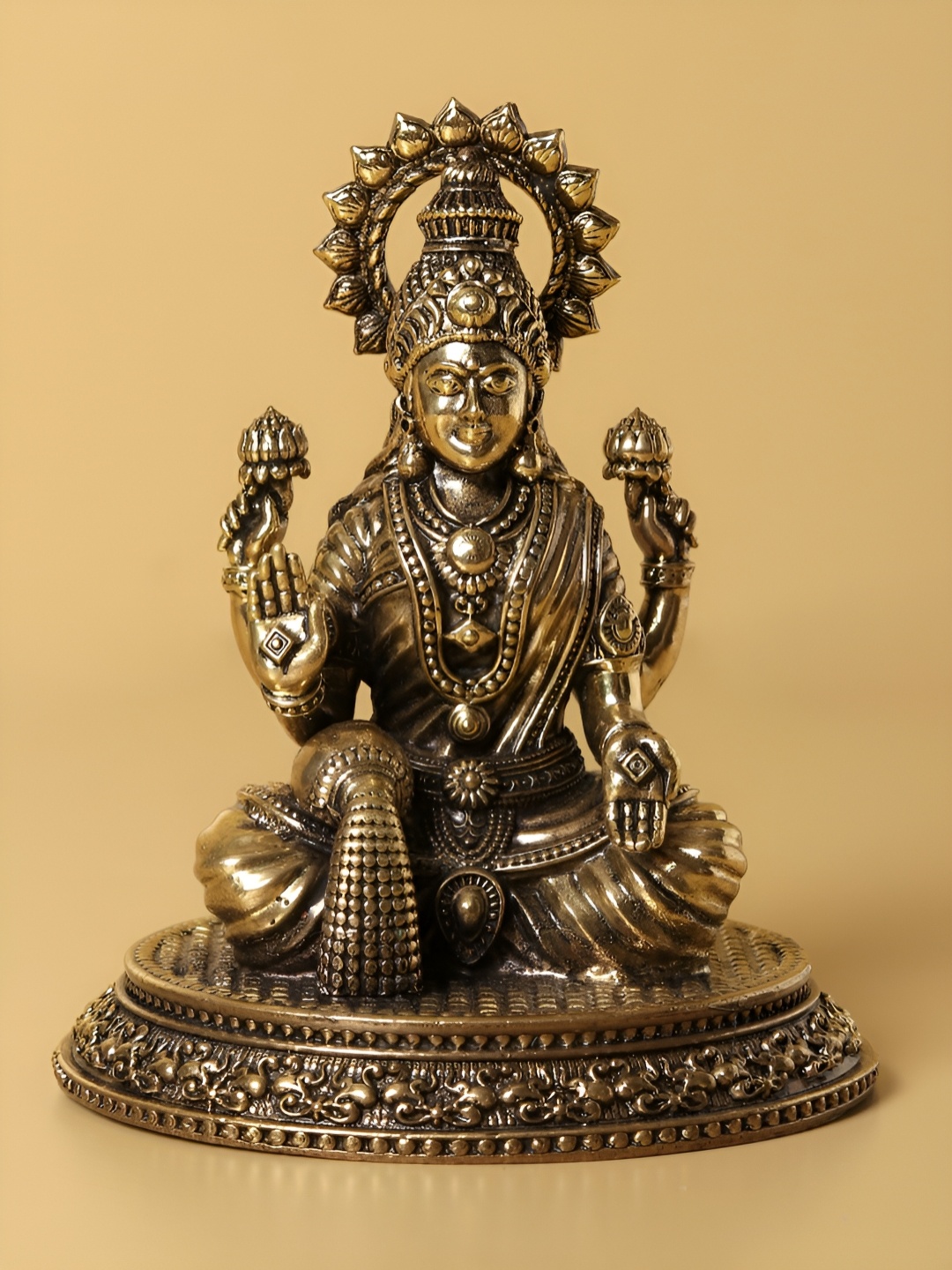 

Exotic India 4" Small Fine Quality Goddess Dhana Lakshmi Brass Statue, Gold