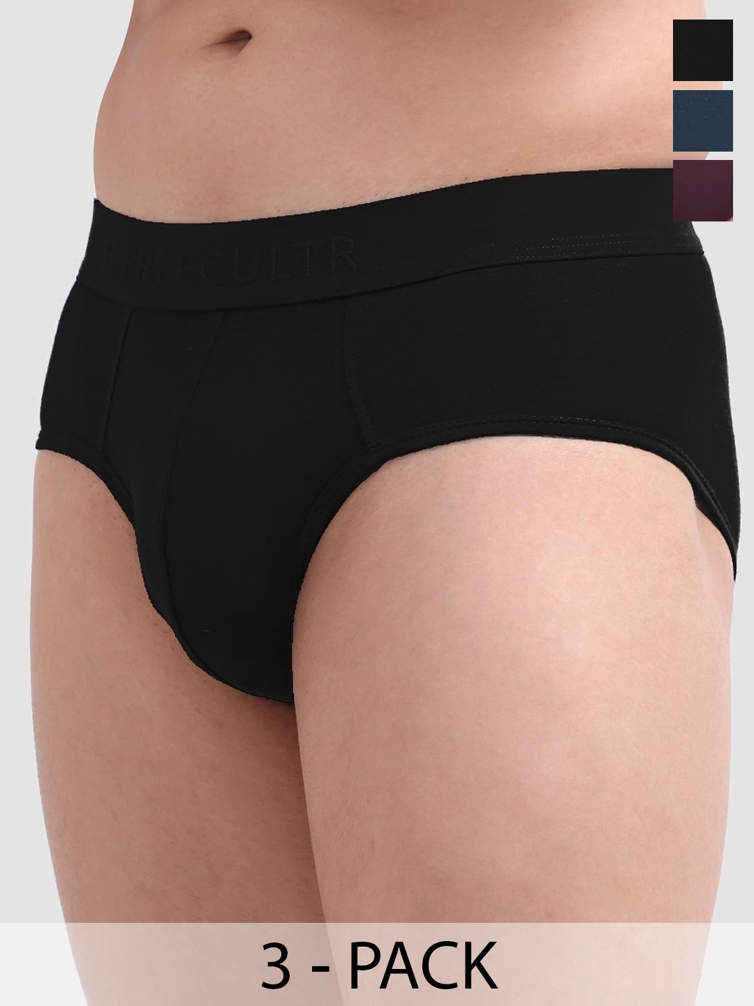 

FREECULTR Men Pack Of 3 Anti Bacterial Ribbed Basic Briefs, Black
