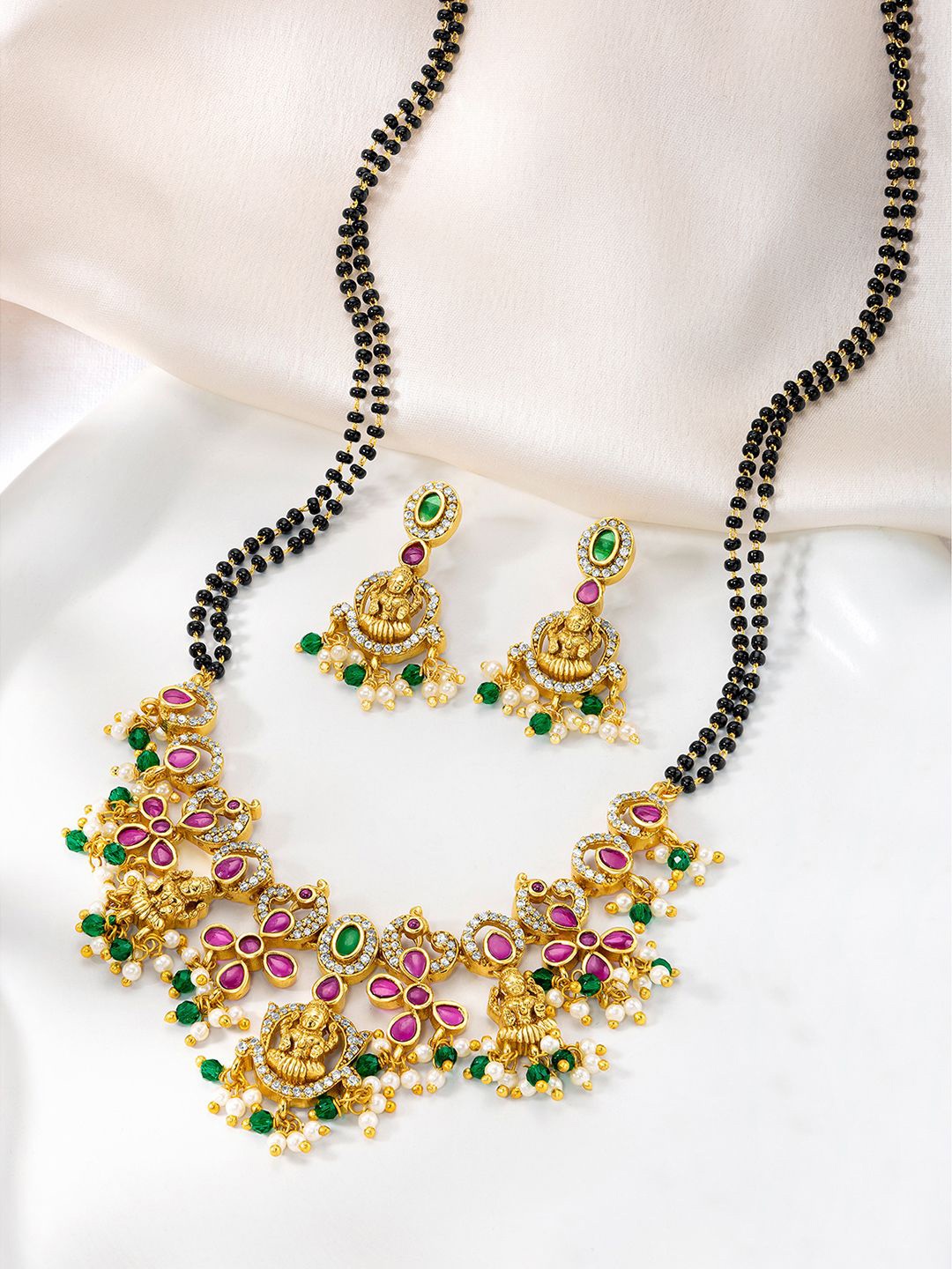 

Peora Gold-Plated CZ Stone Studded & Beaded Mangalsutra