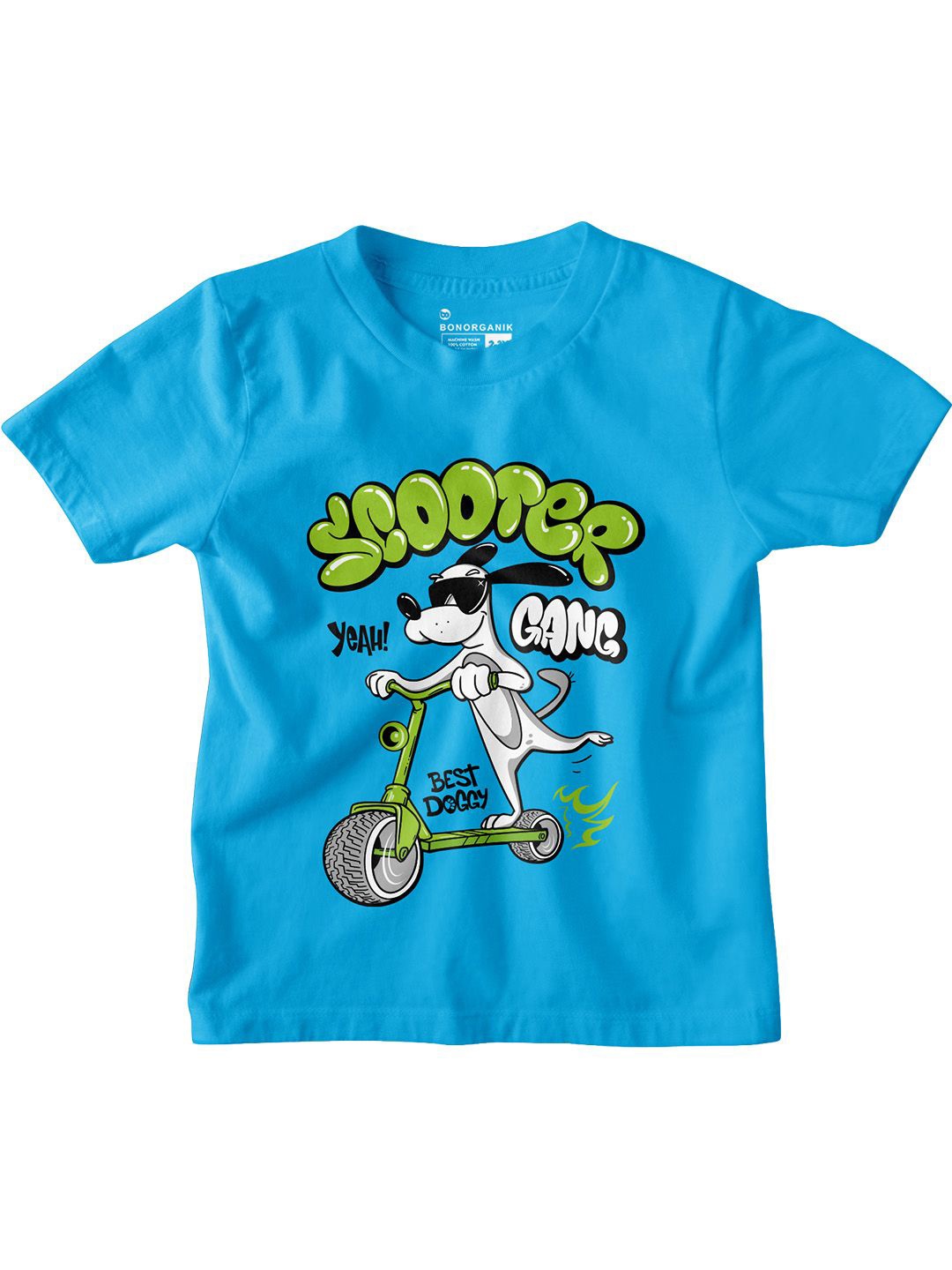 

BonOrganik Boys Printed Applique T-shirt, Turquoise blue