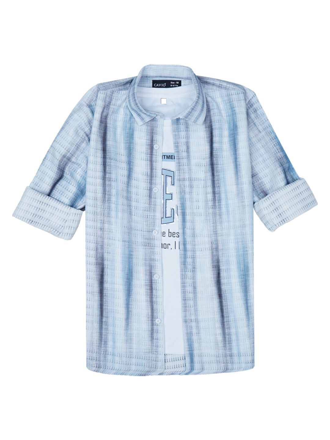 

CAVIO Boys Spread Collar Abstract Printed Denim Casual Shirts & T-Shirt, Blue