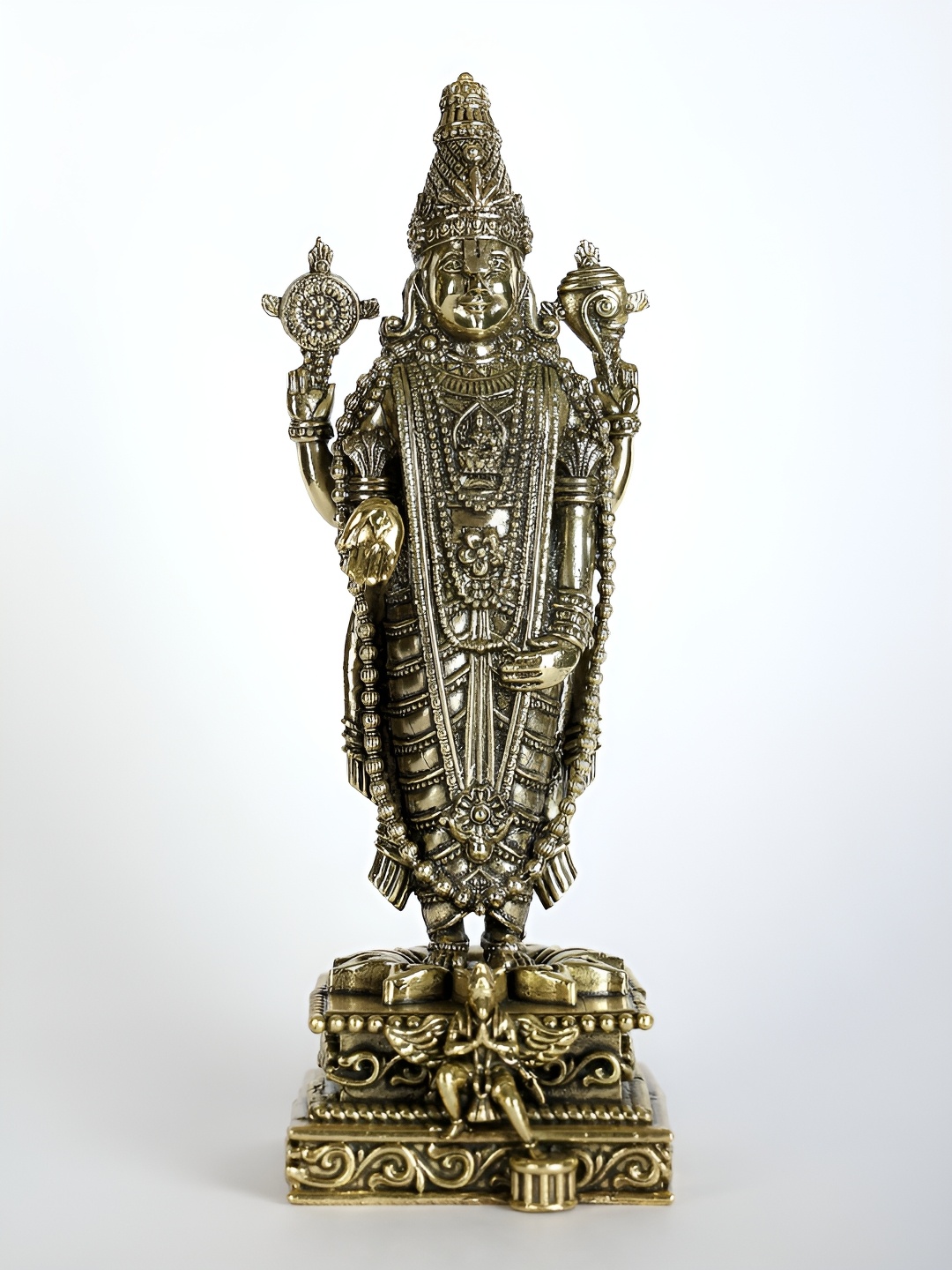 

Exotic India Lord Tirupati Balaji Idol with Garuda (Venkateshvara Brass Statue), Gold