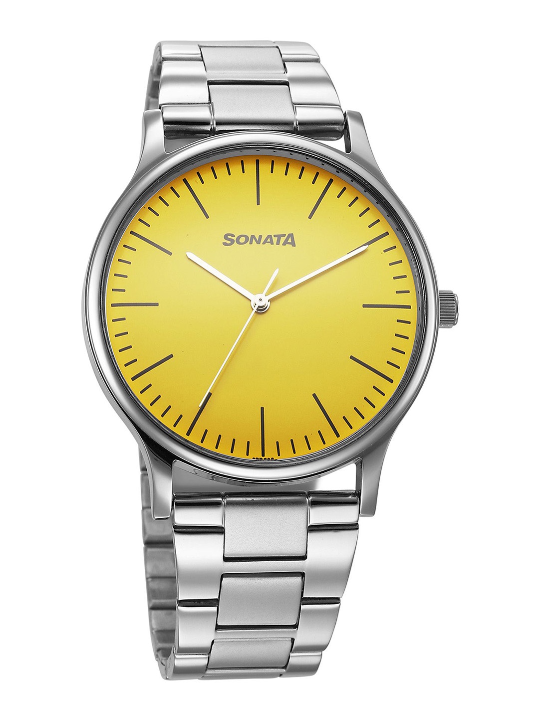 

Sonata Men Brass Dial & Bracelet Style Straps Analogue Watch 77105SM16W, Silver