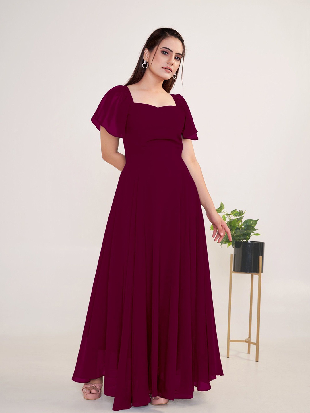 

Raiyani Enterprise Women Bell Sleeve Fit & Flare Maxi Dress, Magenta