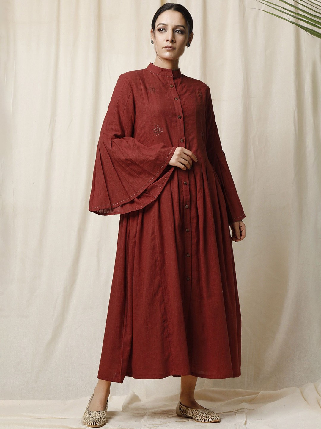 

TJORI Women Solid Flared Sleeve A-Line Maxi Dress, Rust