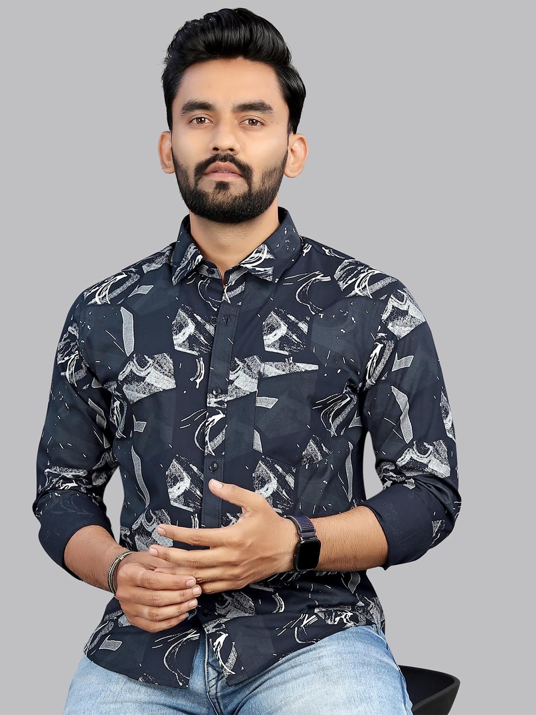 

ADWYN PETER Men Classic Spread Collar Abstract Printed Cotton Casual Shirt, Multi