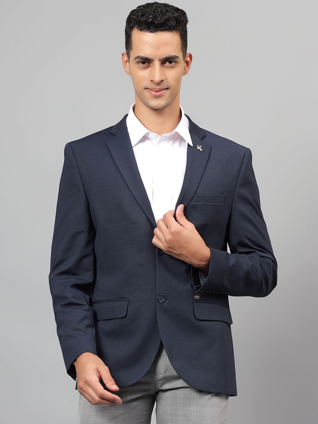 

Cantabil Notched Lapel Slim Fit Single Breasted Blazer, Navy blue
