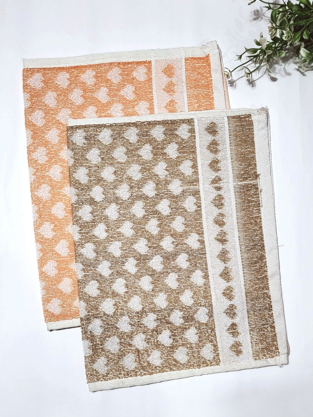 

ANA Orange-Coloured & Brown 2 Pieces Printed Pure Cotton Hand Towels