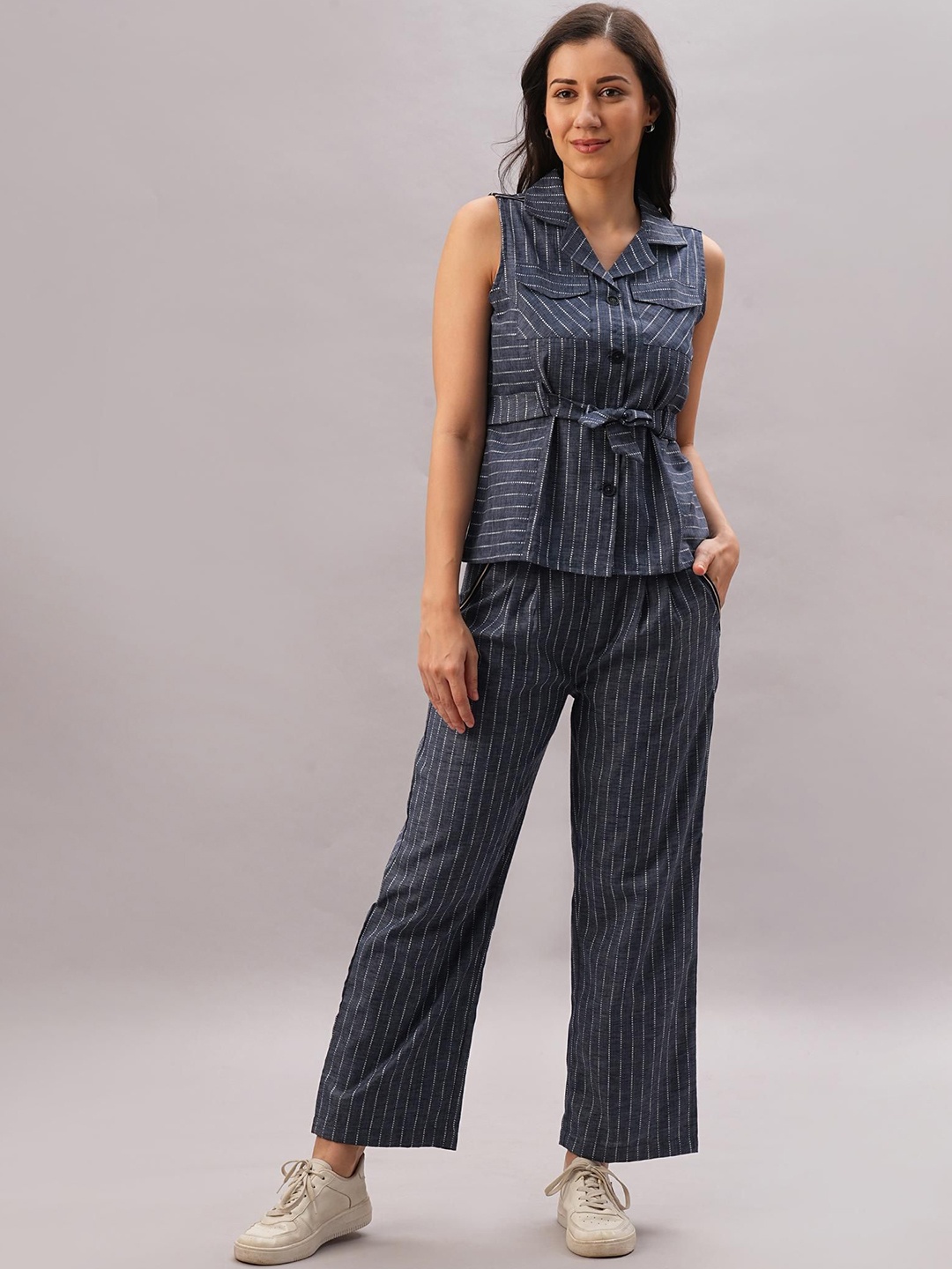 

Tuna London Pure Cotton Striped Shirt With Trousers Co-Ords, Blue
