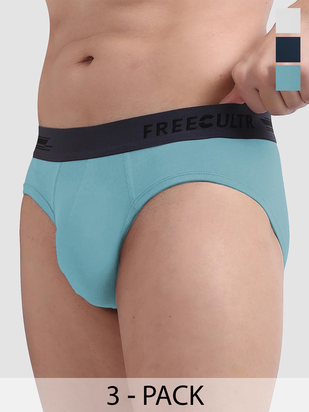 

FREECULTR Men Pack Of 3 Anti Bacterial Micromodal Basic Briefs, Navy blue