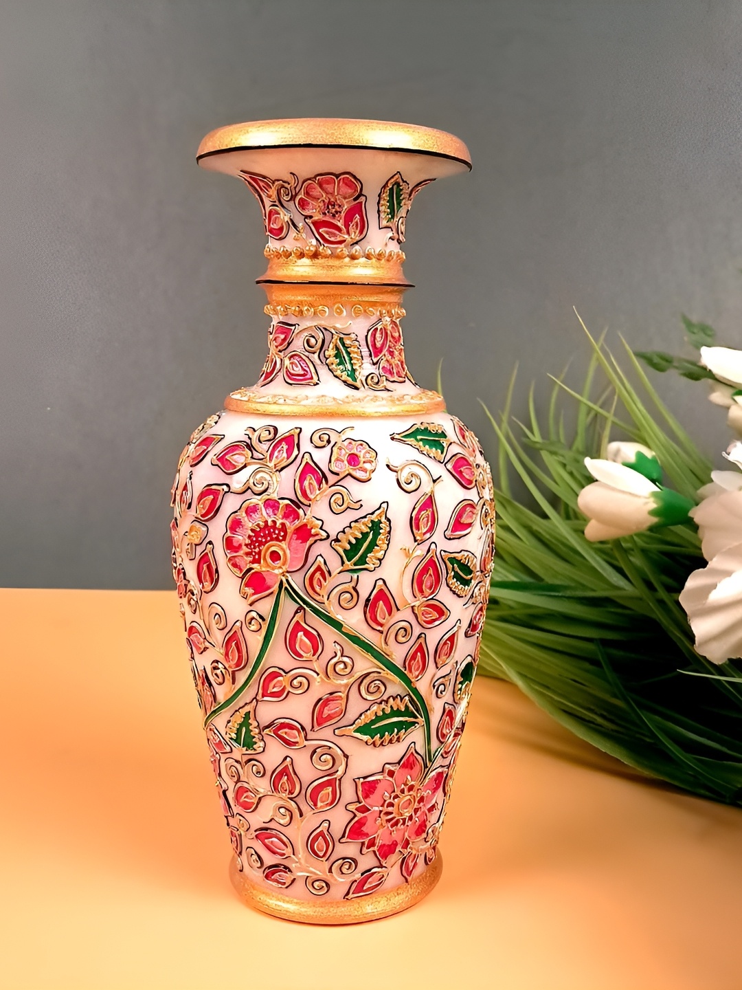 

apka mart Pink Floral Textured Marble Flower Vase