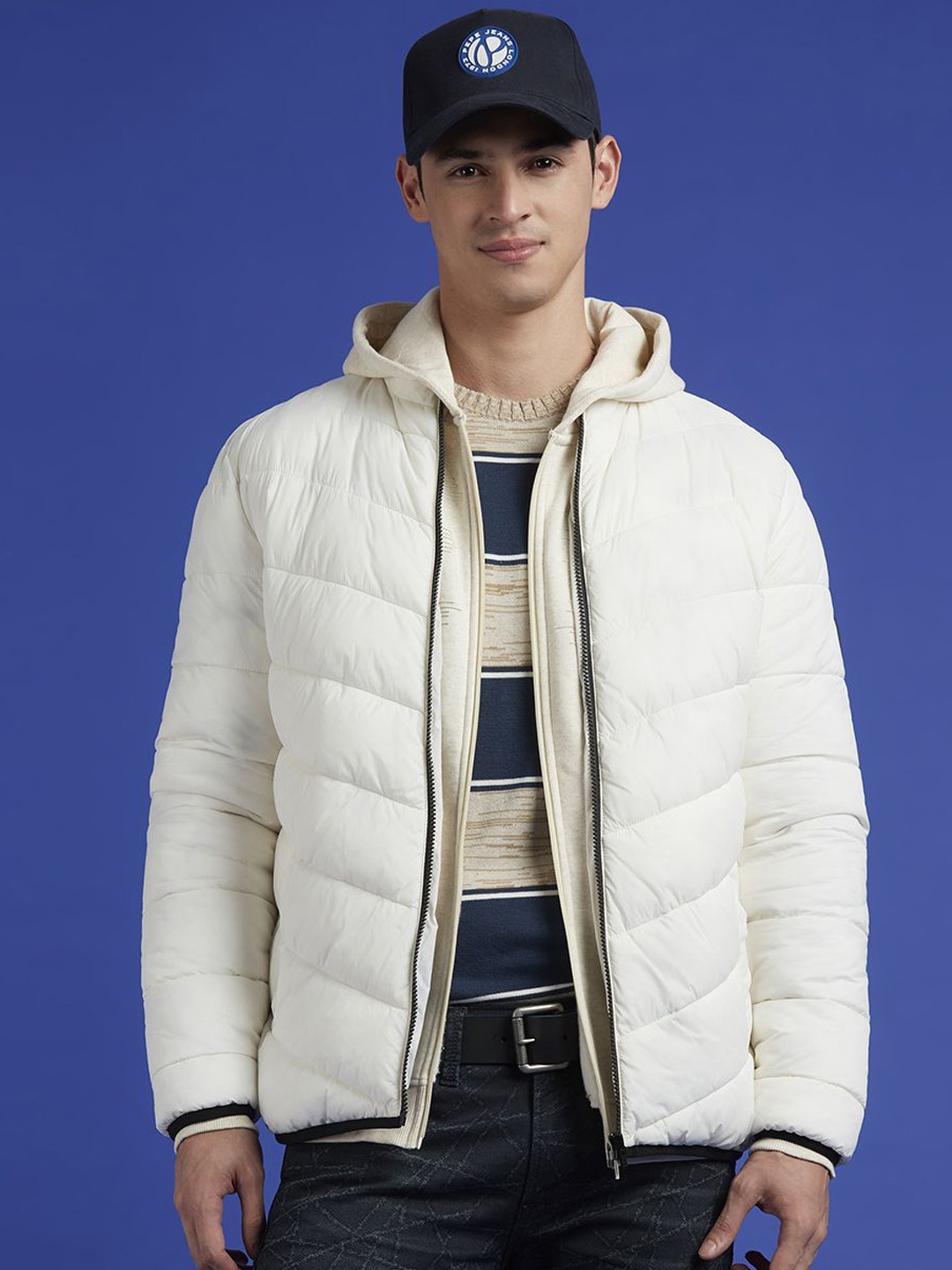 

Pepe Jeans Men Mock Collar Solid Casual Puffer Jacket, White