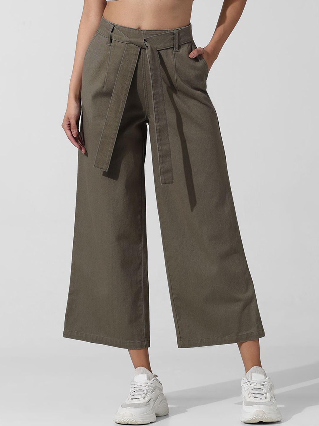 

ONLY Women Loose Fit High-Rise Cotton Culottes Trousers, Olive