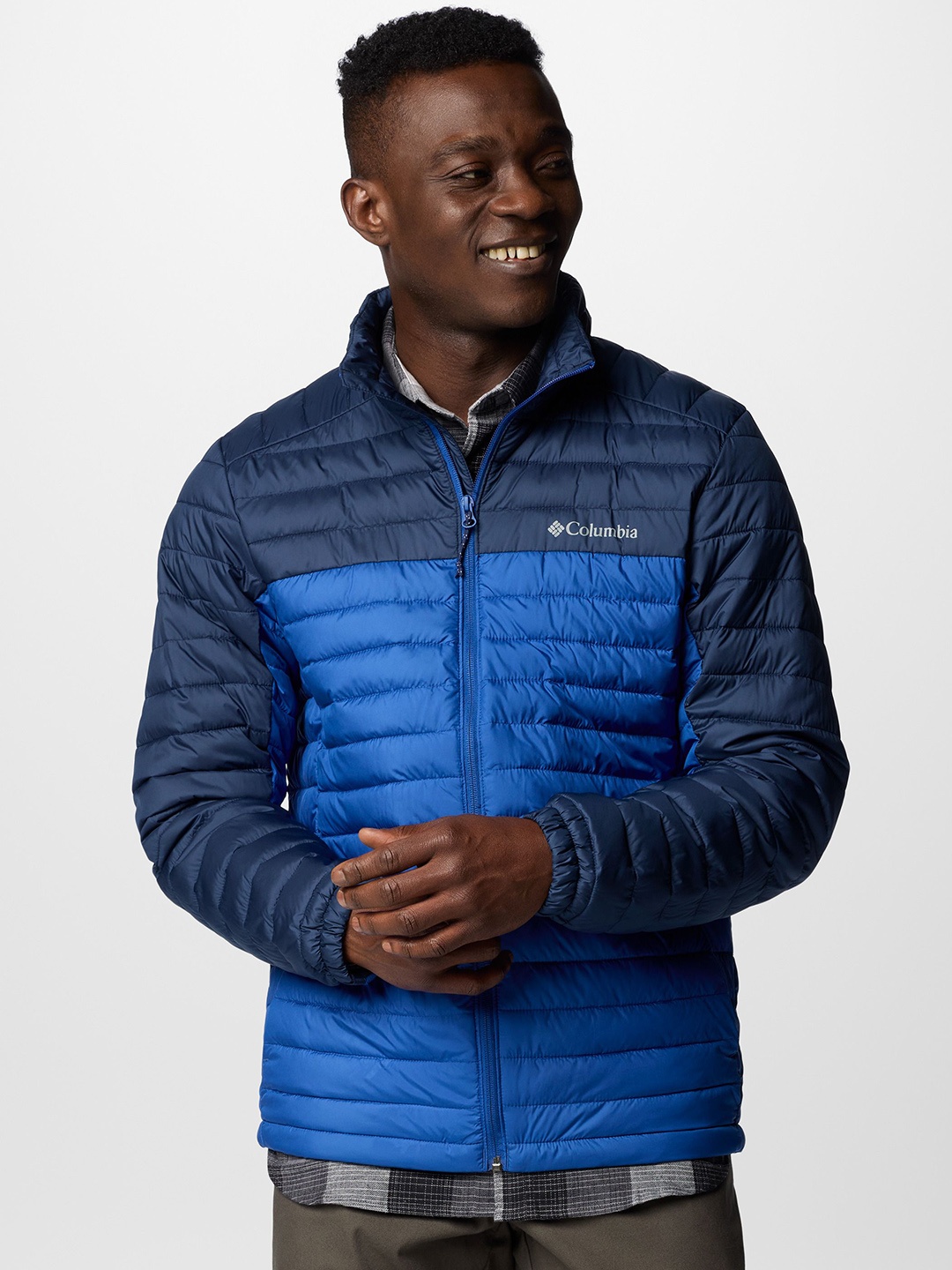 

Columbia Men Mock Collar Colourblocked Sports Padded Jacket, Navy blue