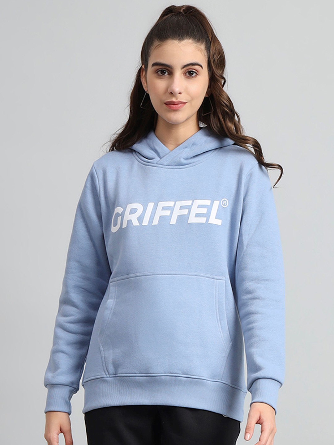 

GRIFFEL Women Printed Hooded Sweatshirt, Blue