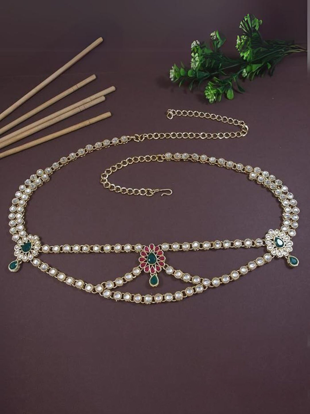 

I Jewels Gold Plated Stone Studded Waist Chain