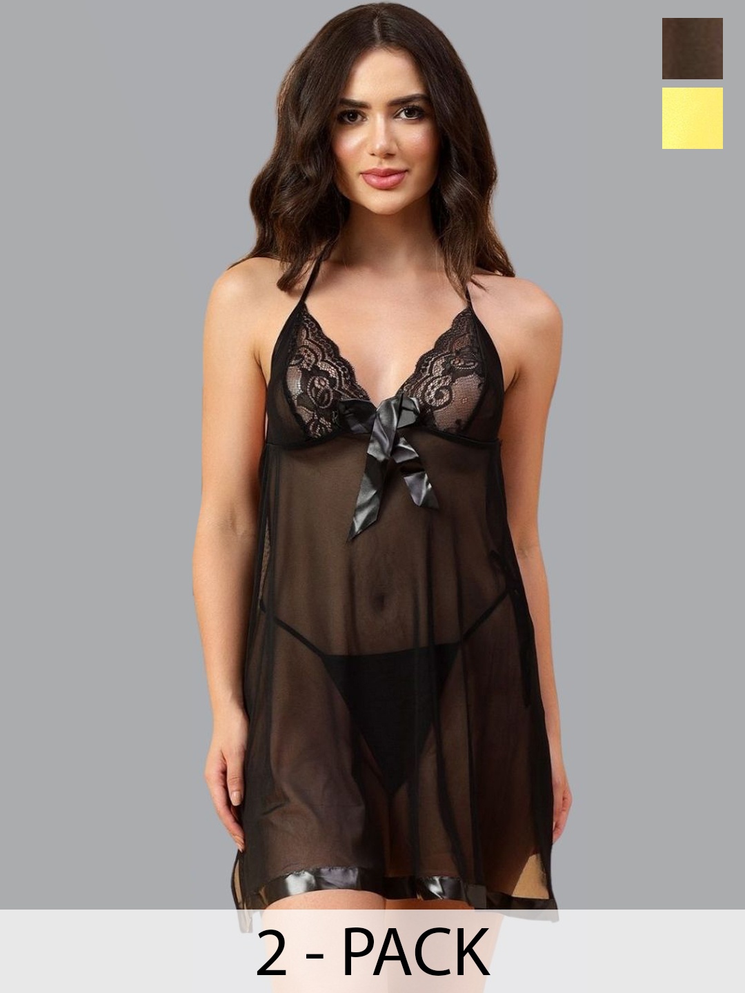 

Velvi FIGURE Pack Of 2 Baby Doll Nighty and Sleepwear Set, Black
