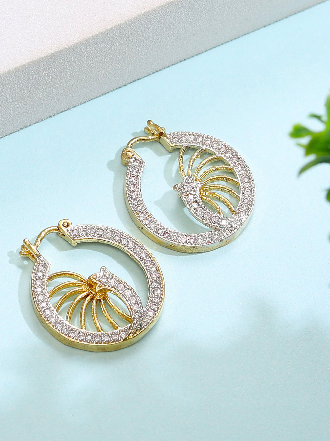 

Styled Diva Gold Plated Stone Studded Circular Drop Earrings