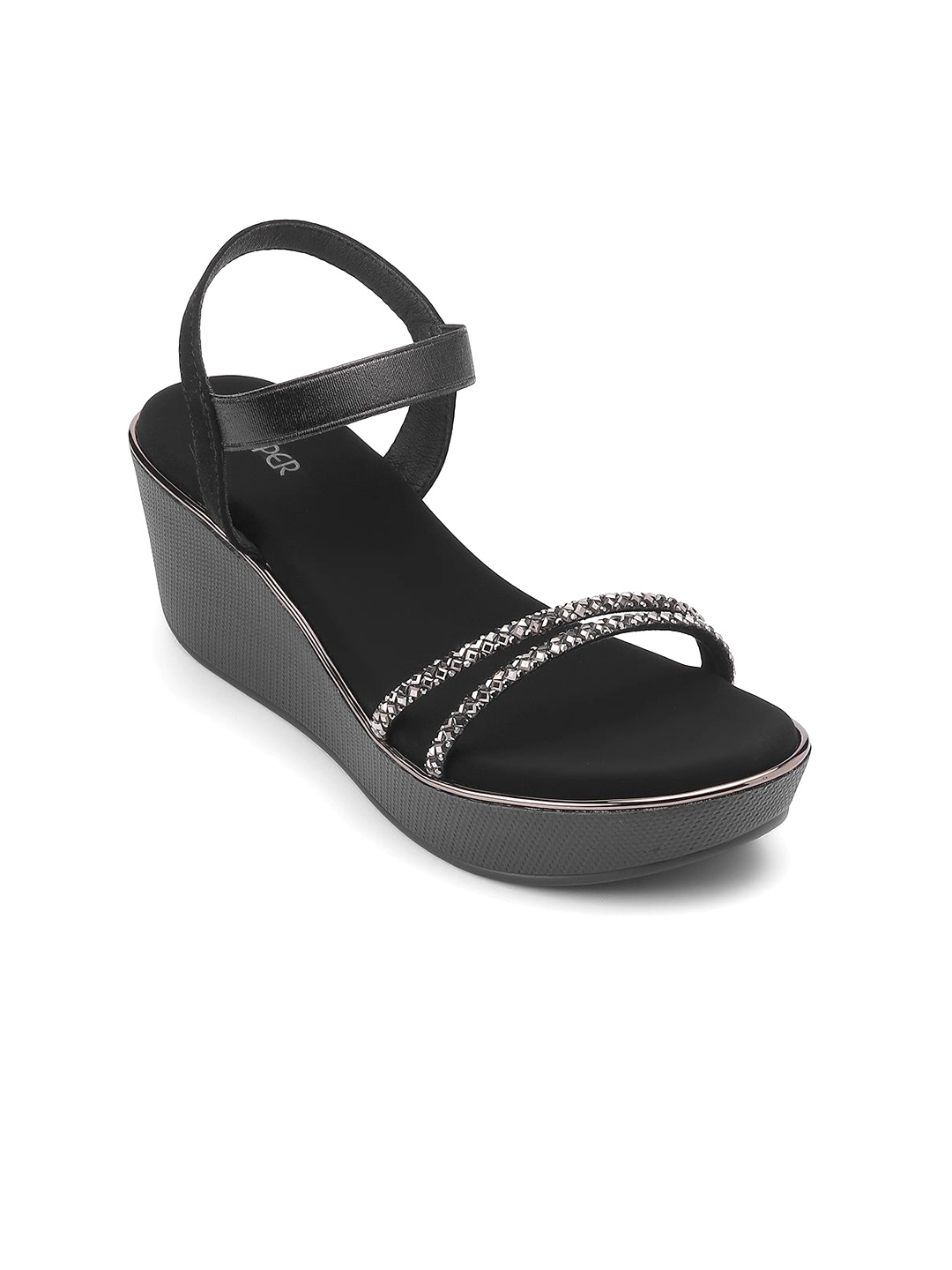 

PEPPER Women Embellished Party Wedge Sandals, Black