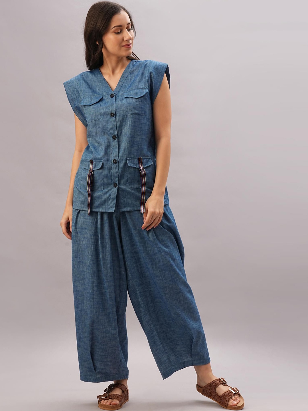 

Tuna London Pure Cotton Shirt With Trousers Co-Ords, Blue
